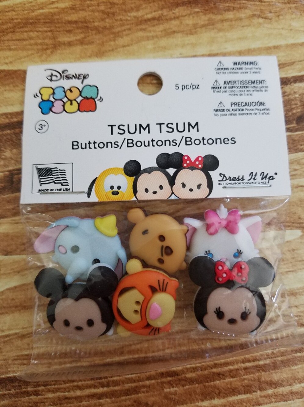Disney Tsum Tsum Character Buttons 6pc Dress It Up Sewing Marie Pooh Tigger